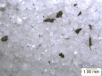 Granulated sugar with dark foreign particles