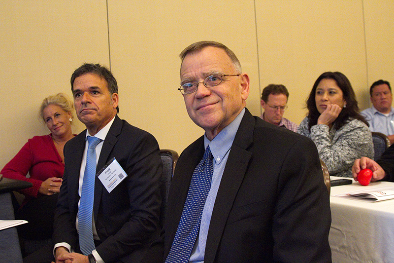 Frank Yiannas and Mike Taylor watch lively debate on food safety culture. Photo: amyBcreative