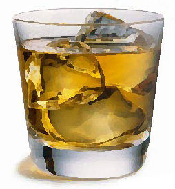 Scotch, ice cubes