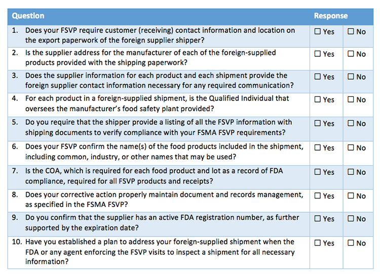 FSMA, Foreign Supplier Verification Program